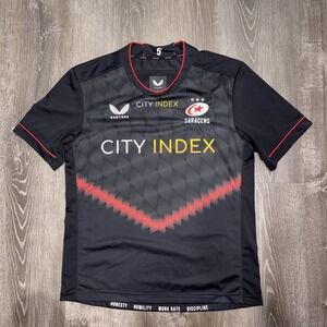 Castore Saracens Home Jersey Rugby Top Short Sleeve Black Mens Size Large EUC